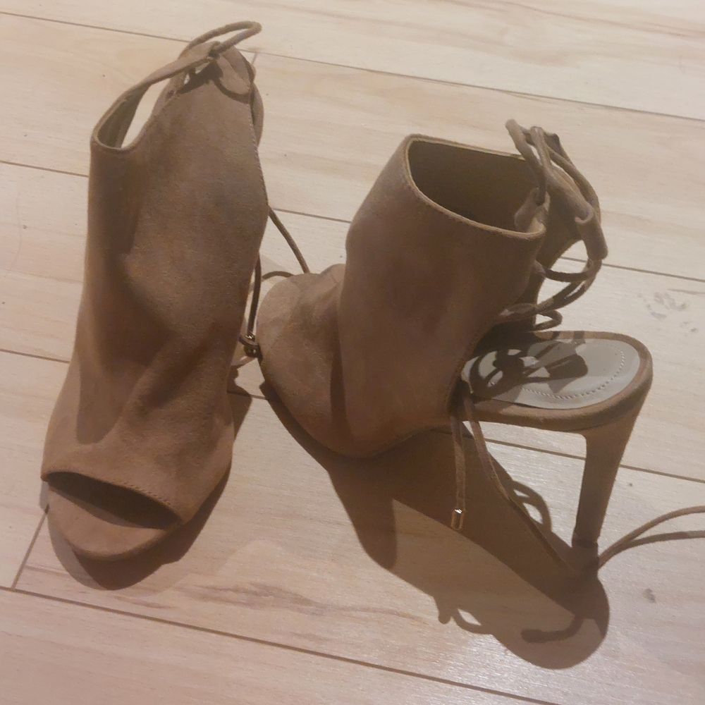 Aldo Tan Suede Lace-Up Peep-Toe High Heel Sandals